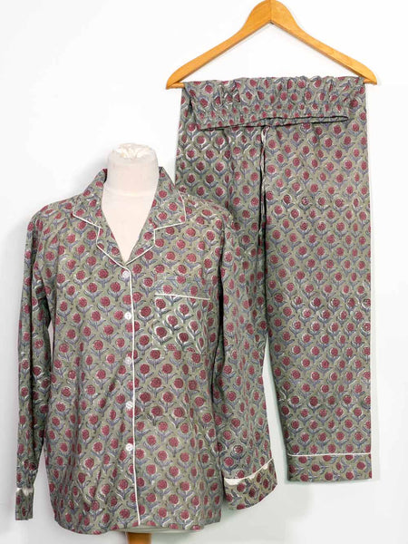 Plum & Sage Floral Printed Cotton Pyjamas