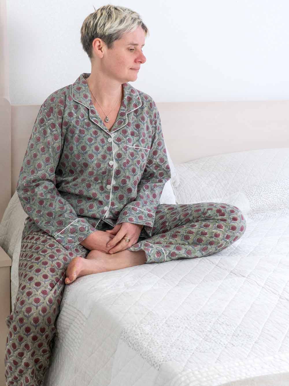 Plum & Sage Floral Printed Cotton Pyjamas