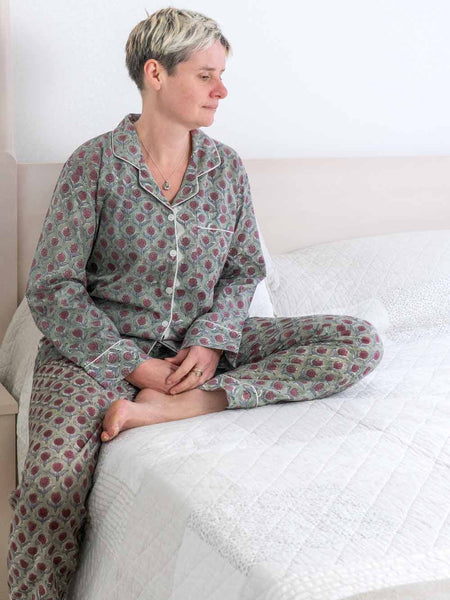 Plum & Sage Floral Printed Cotton Pyjamas