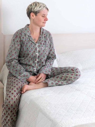 Plum & Sage Floral Printed Cotton Pyjamas