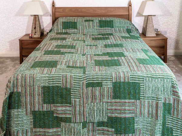 Printed Green Patchwork Cotton Bedspread