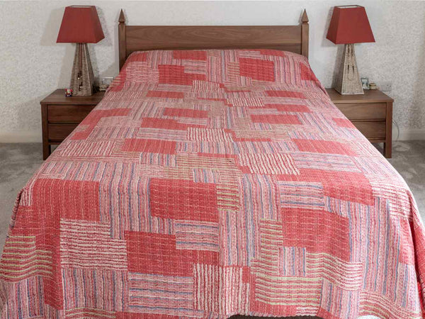 Printed Patchwork Coral Bedspread 