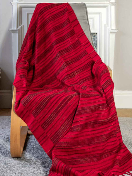 Pure Red Striped Tibetan Blanket