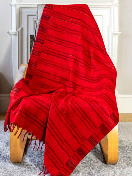 Pure Red Striped Tibetan Blanket