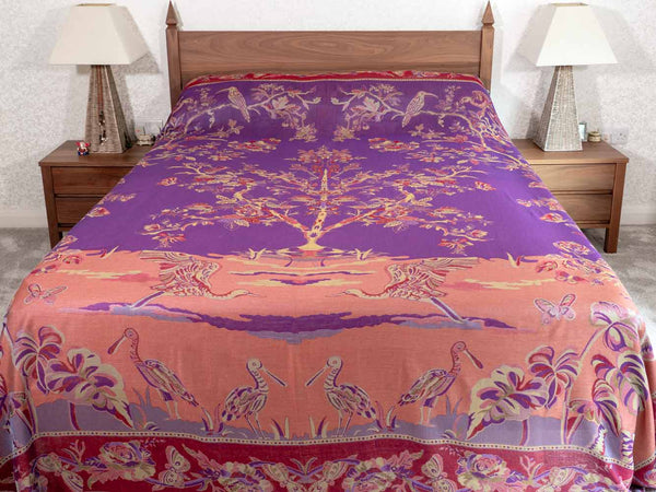 Purple Tree of Life Reversible Indian Bedspread