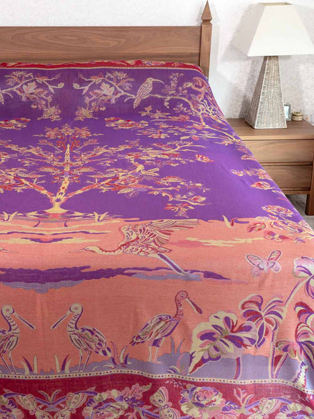 Purple Tree of Life Reversible Indian Bedspread