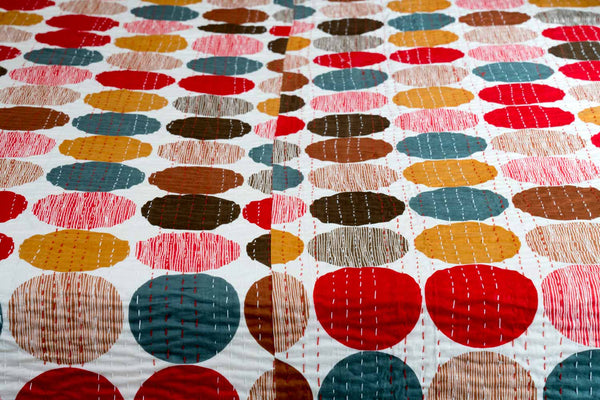 Red Circles Printed Indian Bedspread