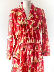 Red Cotton Robe with Beautiful Golden Cranes