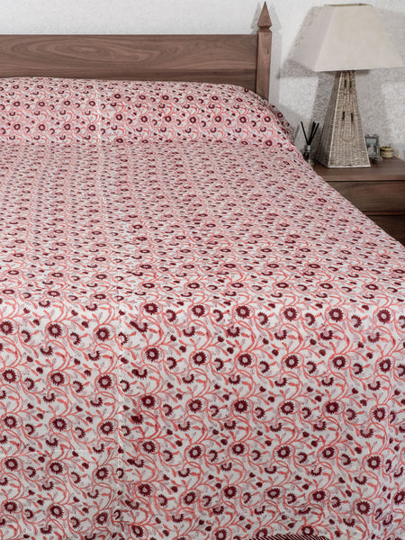 Red Floral Reversible Dohar Indian Bedspread 