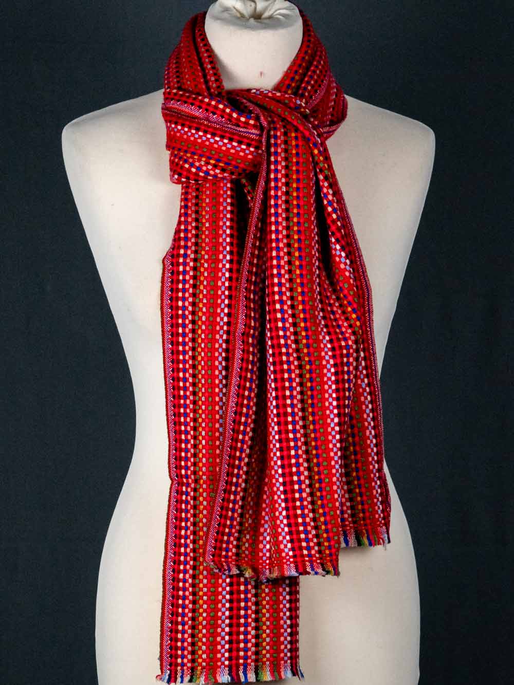Thick Multicoloured Cashmere Scarf, Red