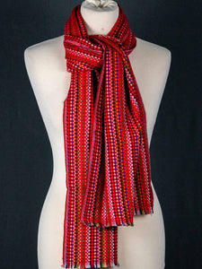 Thick Multicoloured Cashmere Scarf, Red
