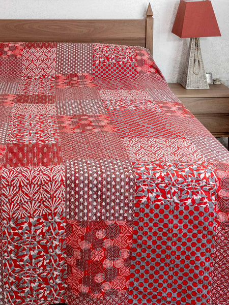 Red Patchwork Indian Cotton Bedspread
