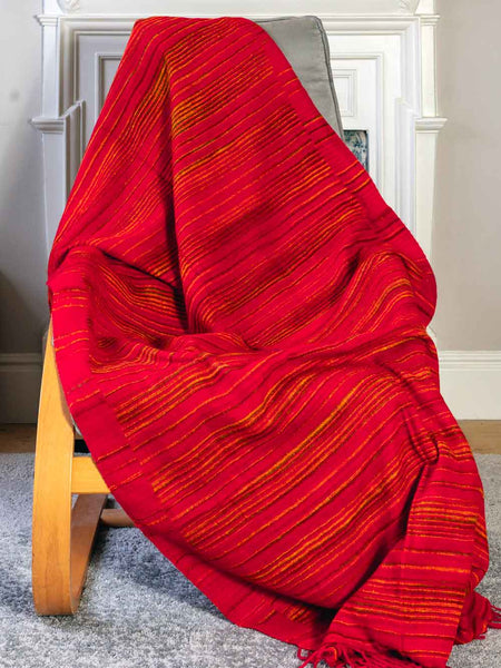 Red Striped Tibetan Blanket 