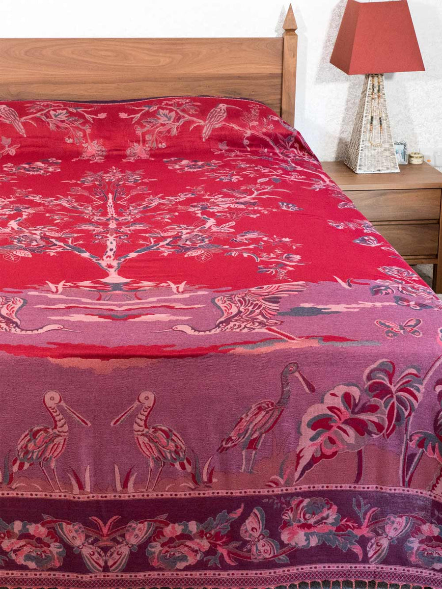 Red Tree of Life Woven Indian Bedspread Silk Road Gallery
