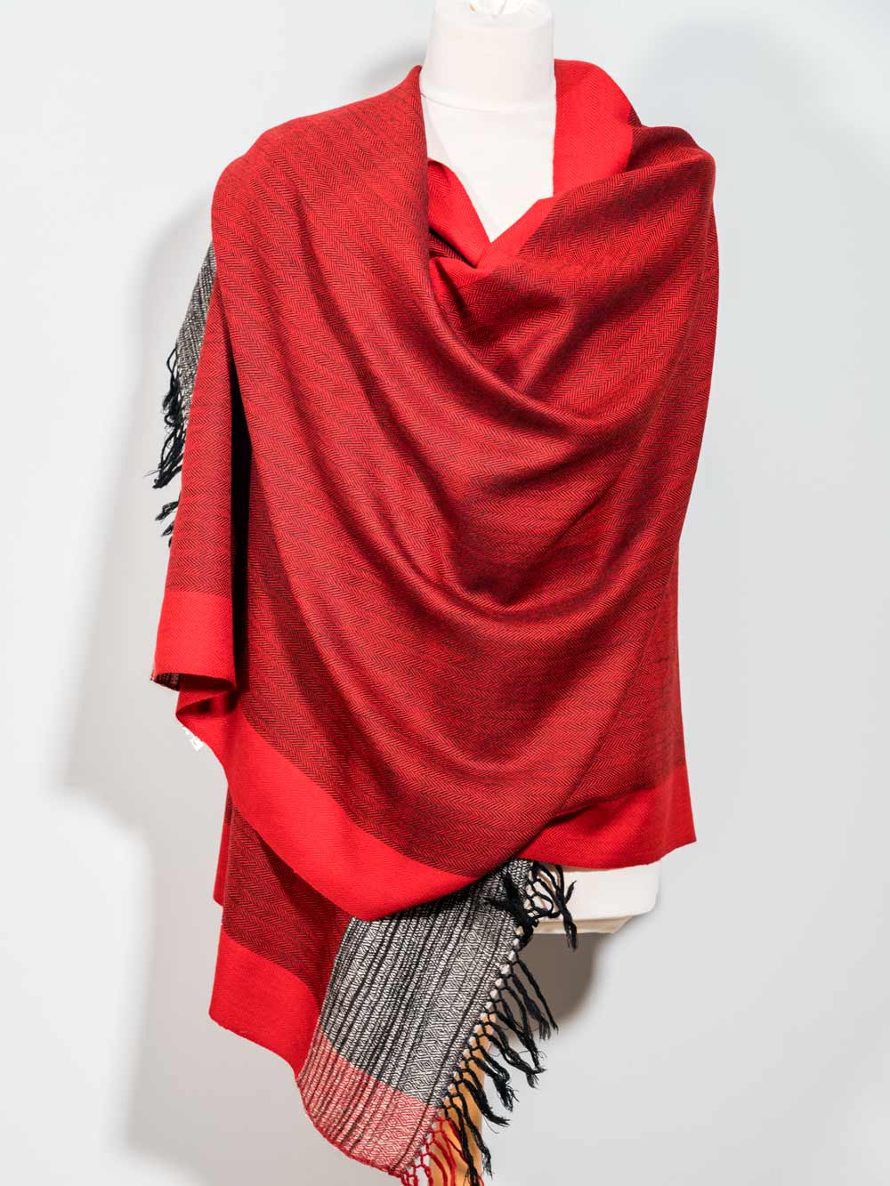 Red & Black Handwoven Yak Wool Shawl