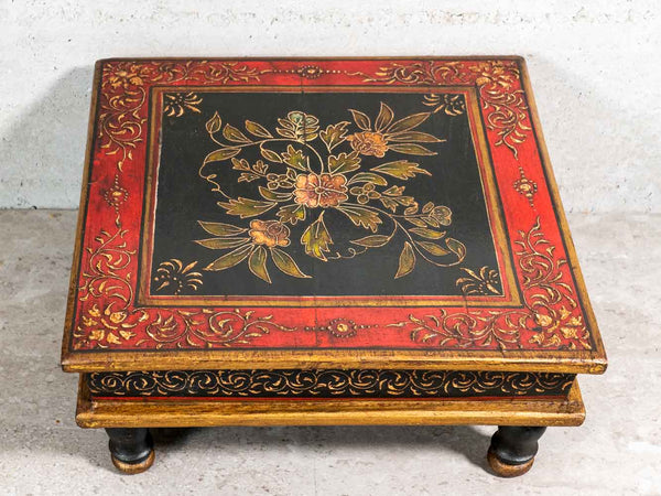 Red & Black Low Table with Floral Painting