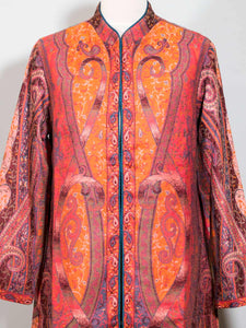 Red & Gold Kani Weave Kashmiri Wool Coat