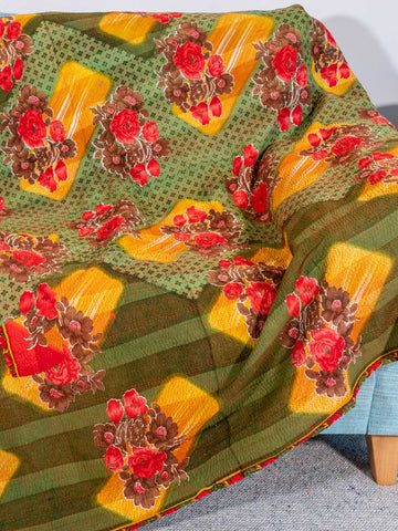 Red, Green, Gold Floral Kantha Throw 