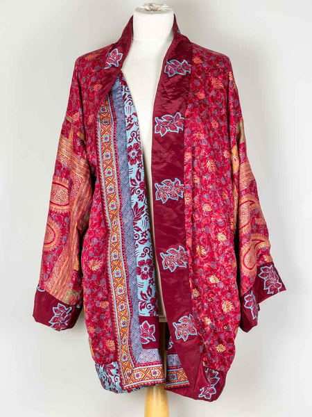 Red & Sky Blue Patterned Indian Kimono