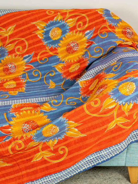 Red, Yellow & Blue Floral Kantha Throw 