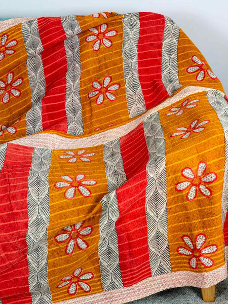 Red, Yellow & Blue Floral Kantha Throw 