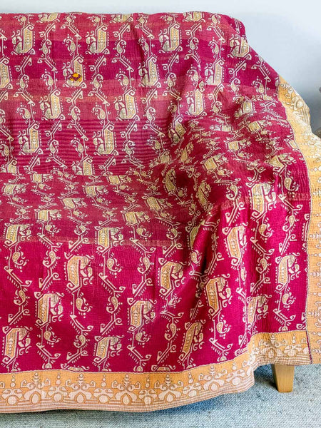 Reverse of Turquoise & Black Kantha Throw