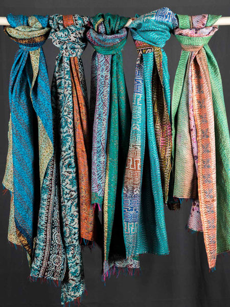 Reversible-Kantha-Scarves,-Blues-&-Greens