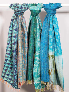 Reversible Kantha Scarves, Green Colours