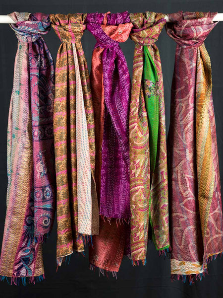 Reversible Kantha Scarves, Pinks & Reds