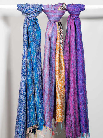 Reversible Kantha Scarves, Purple Colours