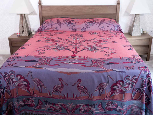 Rose & Lilac Tree of Life Indian Bedspread