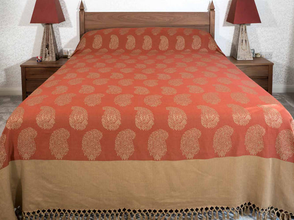 Rust & Sand Mango Pattern Woven Bedspread