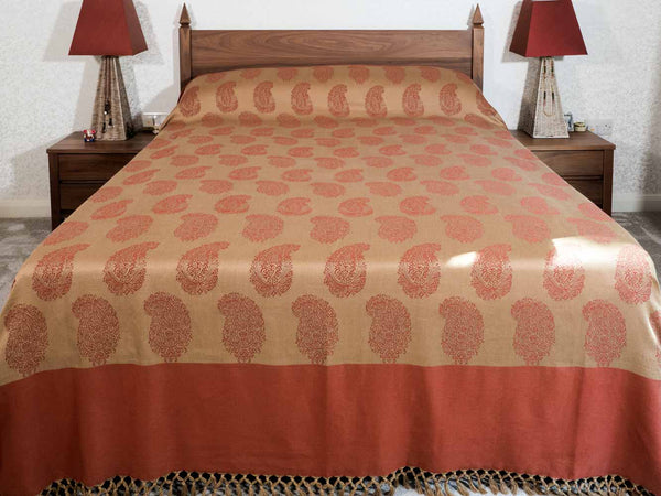 Rust & Sand Mango Pattern Woven Bedspread