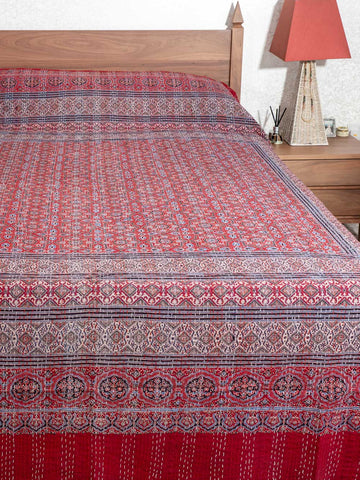 Scarlet Ajrakh Indian Bedspread 