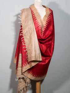 Scarlet & Ecru Raw Silk Shawl