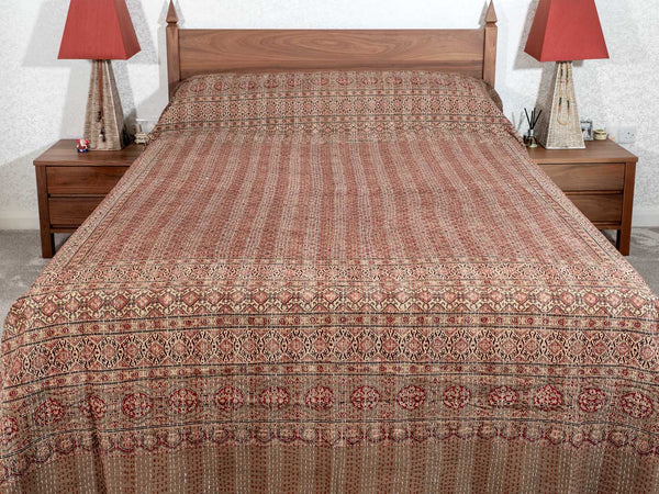 Sepia & Madder Ajrakh Indian Bedspread 