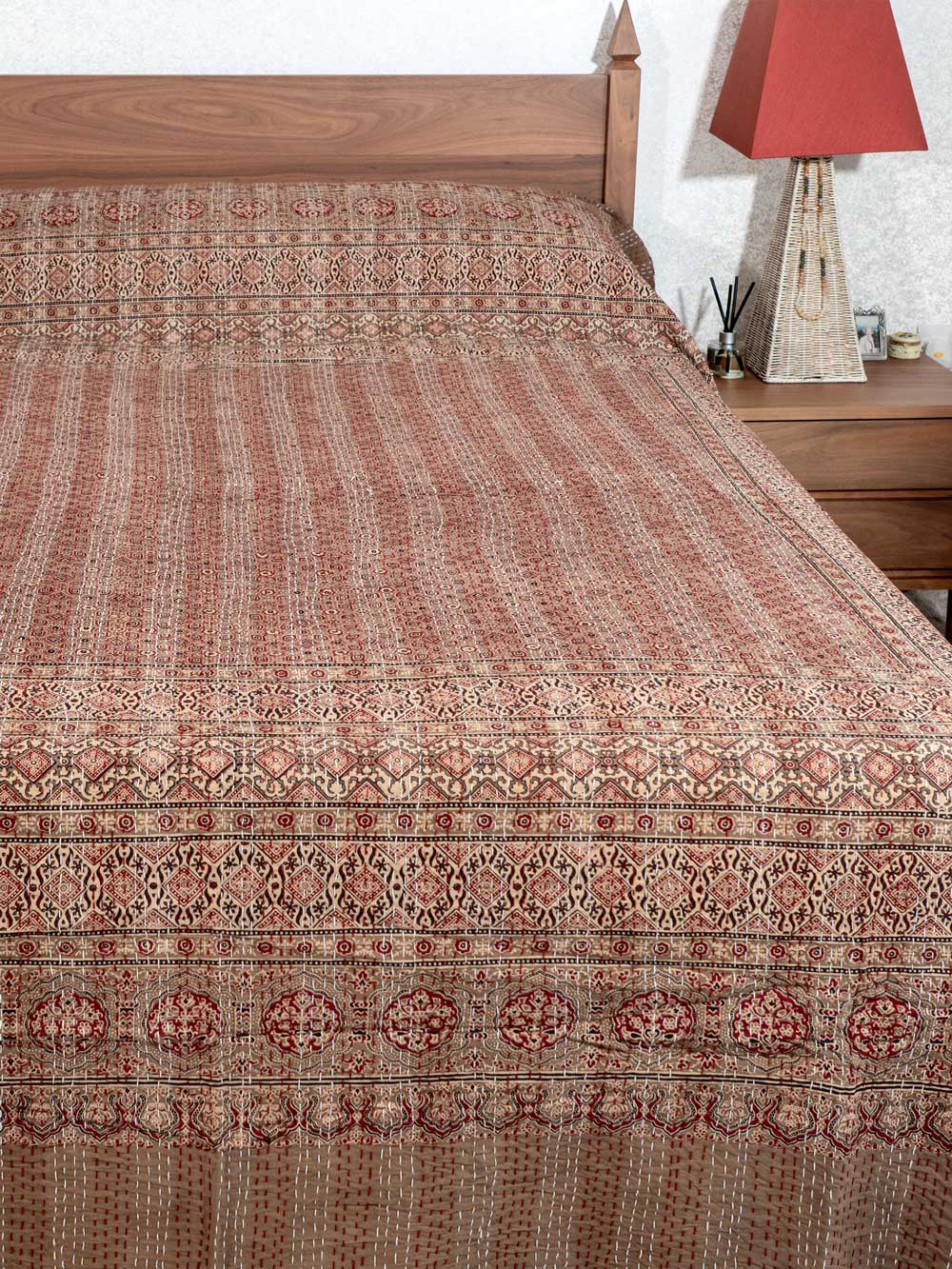 Sepia & Madder Ajrakh Indian Bedspread 