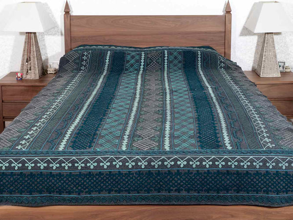 Slate Blue Embroidered Suzani Bedcover