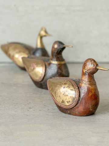 Small Wood & Brass Ducks from India