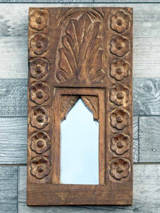 Small Arched Wooden Mirror, Rosette Carving