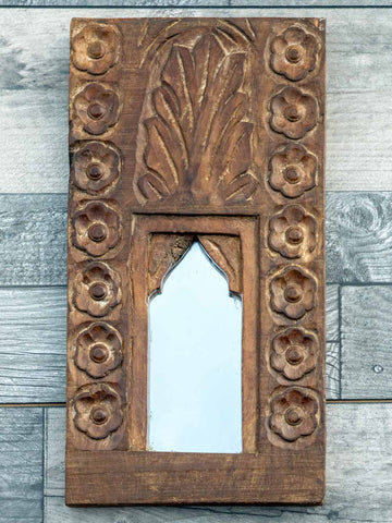 Small Arched Wooden Mirror, Rosette Carving
