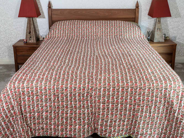 Small floral patterned quilted Indian cotton bedspread 
