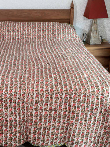 Small floral patterned quilted Indian cotton bedspread 