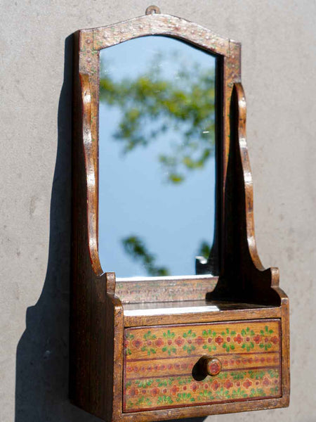 Small Painted Mirror with a Drawer & Shelf