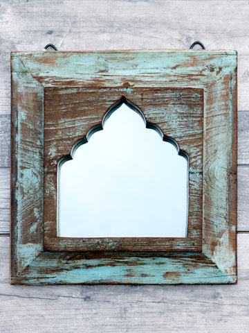 Small Square Distressed Teal Indian Mirror