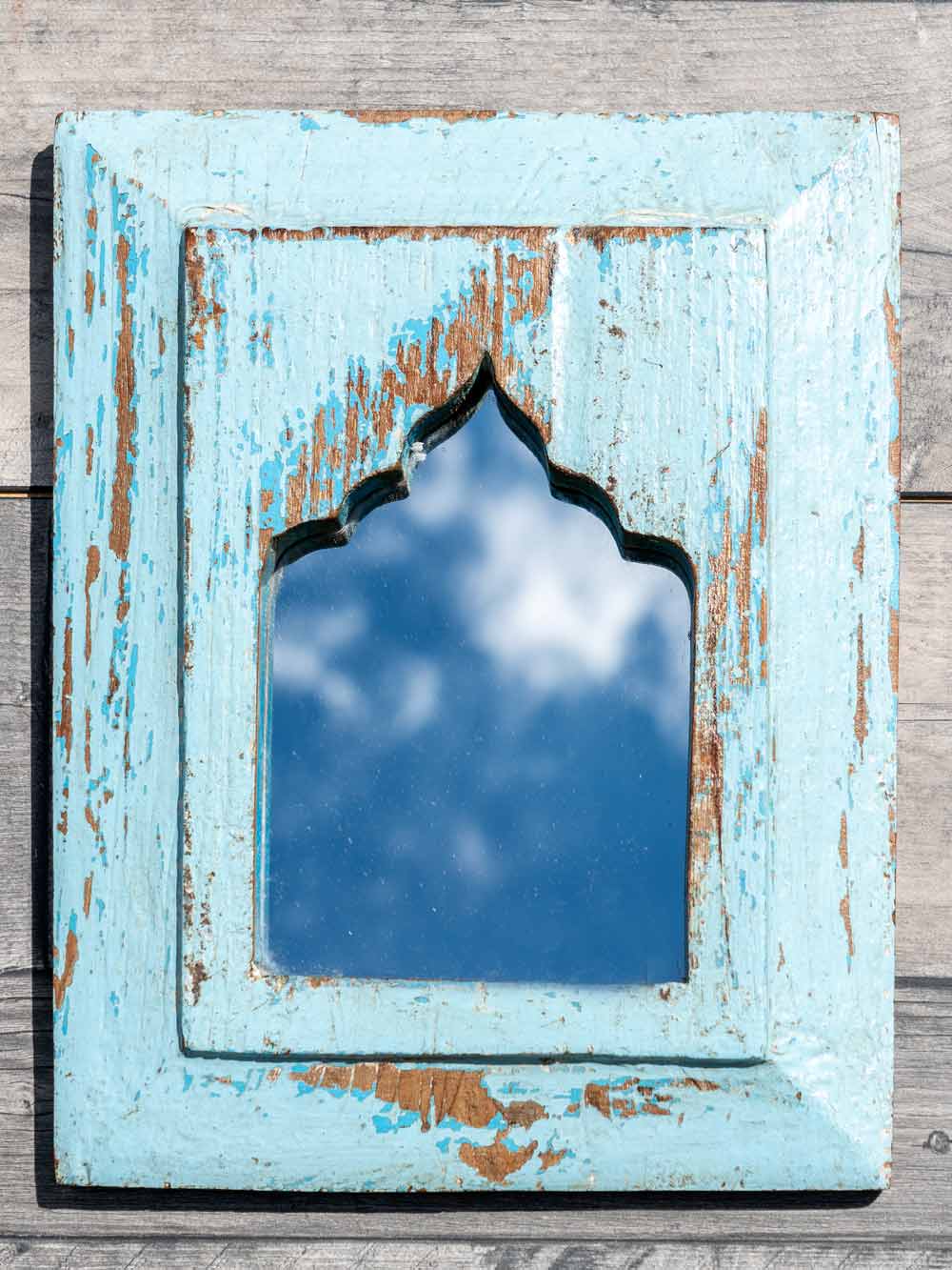 Small Vintage Blue Arched Mirror | Silk Road Gallery