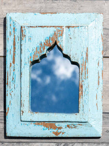 Small Vintage Blue Arched Mirror