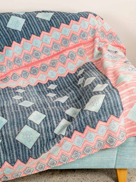 Soft Blue, Coral & Purple Kantha Throw 