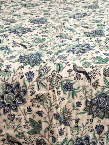 Soft Blue & Green Floral Indian Cotton Quilt