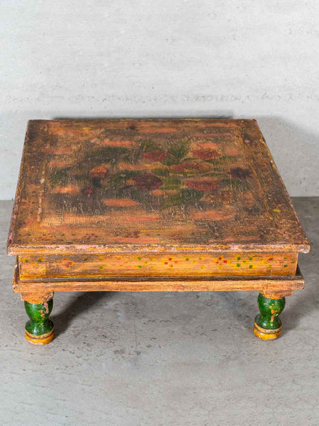 Soft Ochre Floral Vintage Low Indian Table 